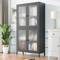 Metal Storage Cabinet 59"H - 4 Waffle Glass Doors, 4 Adjustable Shelves, Anti-Tip, Black Frame Display Bookcase