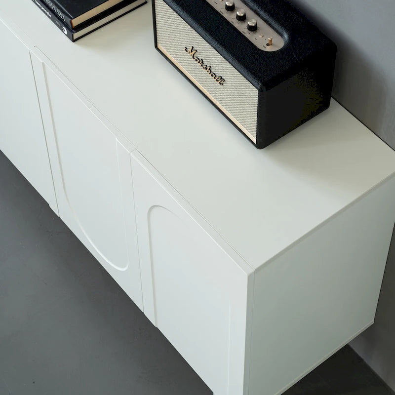 Modern 4-Door Cabinet 55"D MDF Metal Legs Adjustable Shelves 150lb Capacity Geometric Pattern Sideboard