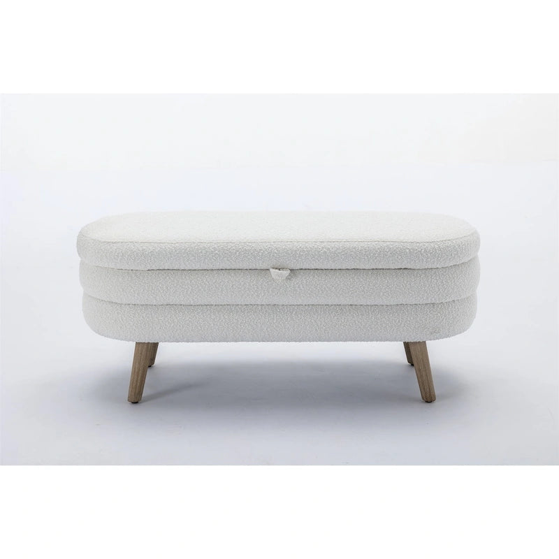 48.88" Boucle Fabric Storage Bench - 300 lb Tufted Ottoman with Eucalyptus Wood Legs, Foam Cushion - Modern Bedroom Entryway Seat