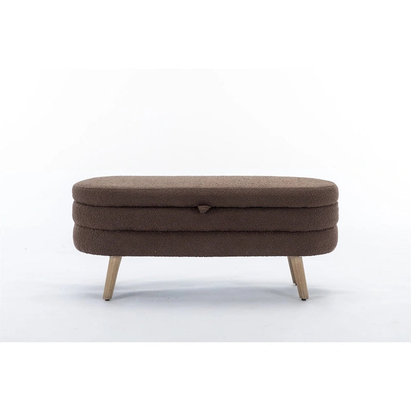 48.88" Boucle Fabric Storage Bench - 300 lb Tufted Ottoman with Eucalyptus Wood Legs, Foam Cushion - Modern Bedroom Entryway Seat