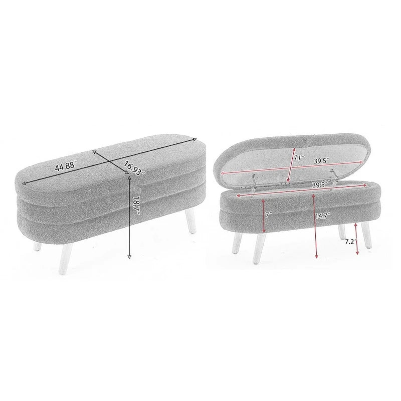 48.88" Boucle Fabric Storage Bench - 300 lb Tufted Ottoman with Eucalyptus Wood Legs, Foam Cushion - Modern Bedroom Entryway Seat
