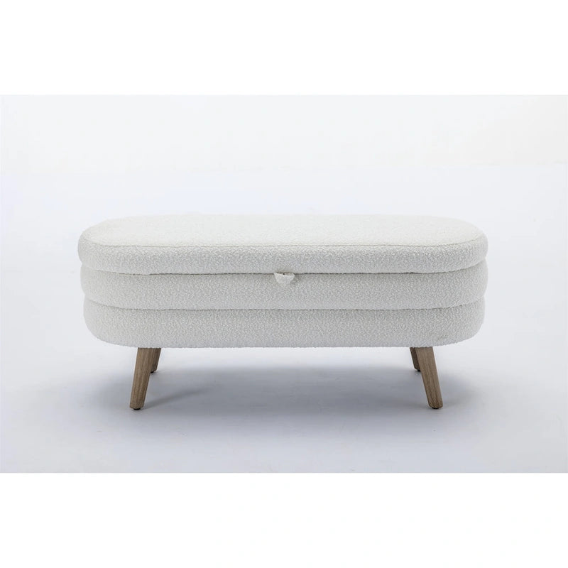 48.88" Boucle Fabric Storage Bench - 300 lb Tufted Ottoman with Eucalyptus Wood Legs, Foam Cushion - Modern Bedroom Entryway Seat