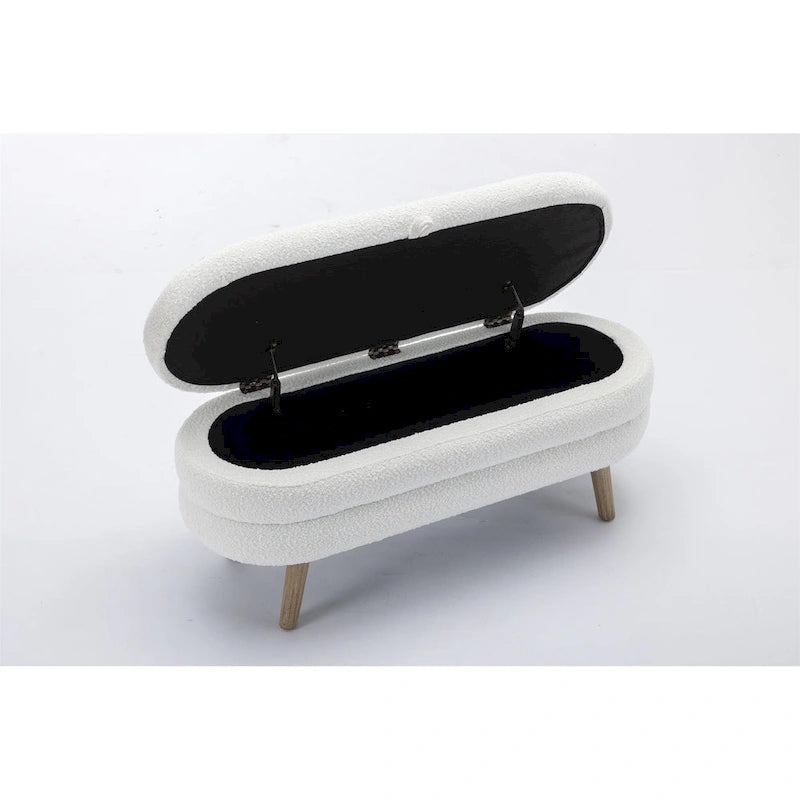 48.88" Boucle Fabric Storage Bench - 300 lb Tufted Ottoman with Eucalyptus Wood Legs, Foam Cushion - Modern Bedroom Entryway Seat