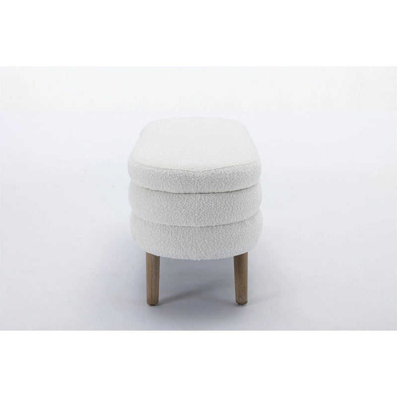 48.88" Boucle Fabric Storage Bench - 300 lb Tufted Ottoman with Eucalyptus Wood Legs, Foam Cushion - Modern Bedroom Entryway Seat