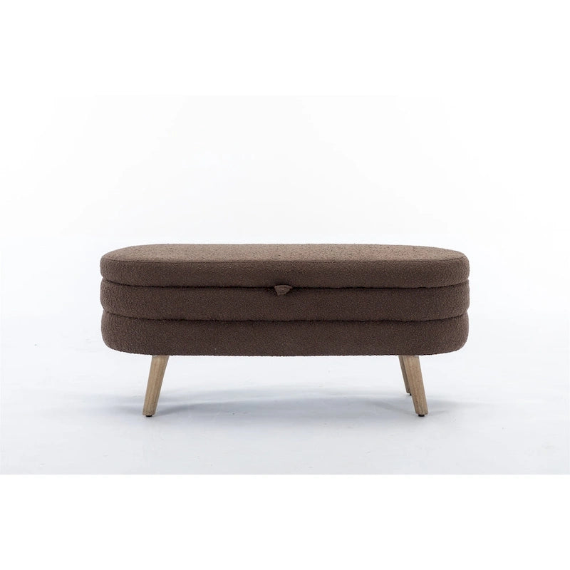 48.88" Boucle Fabric Storage Bench - 300 lb Tufted Ottoman with Eucalyptus Wood Legs, Foam Cushion - Modern Bedroom Entryway Seat