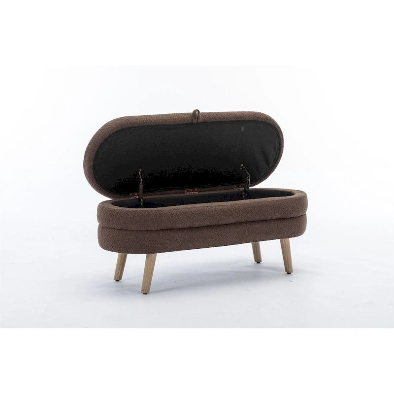 48.88" Boucle Fabric Storage Bench - 300 lb Tufted Ottoman with Eucalyptus Wood Legs, Foam Cushion - Modern Bedroom Entryway Seat