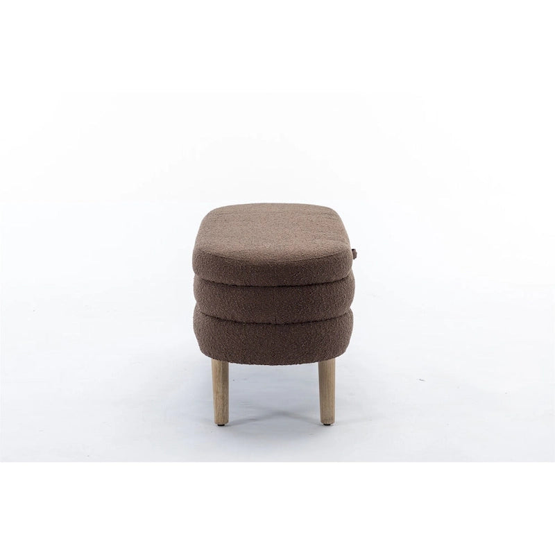 48.88" Boucle Fabric Storage Bench - 300 lb Tufted Ottoman with Eucalyptus Wood Legs, Foam Cushion - Modern Bedroom Entryway Seat