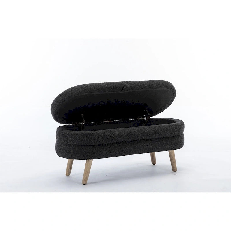 48.88" Boucle Fabric Storage Bench - 300 lb Tufted Ottoman with Eucalyptus Wood Legs, Foam Cushion - Modern Bedroom Entryway Seat