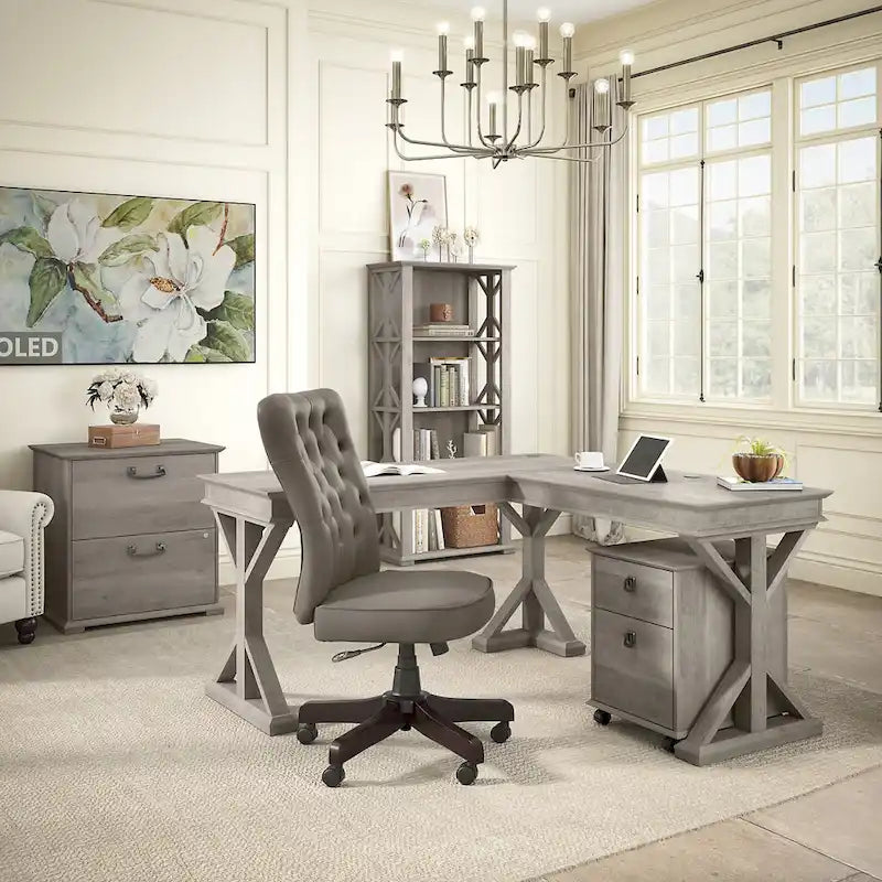 4-Shelf Farmhouse Bookcase 31"W x 66"H - Adjustable Shelves with Trestle Design, 50lbs Capacity per Shelf, Anti-Tip Wall Mount