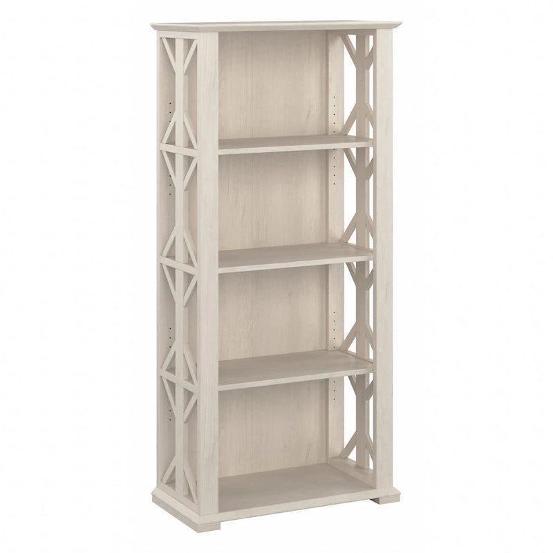 4-Shelf Farmhouse Bookcase 31"W x 66"H - Adjustable Shelves with Trestle Design, 50lbs Capacity per Shelf, Anti-Tip Wall Mount
