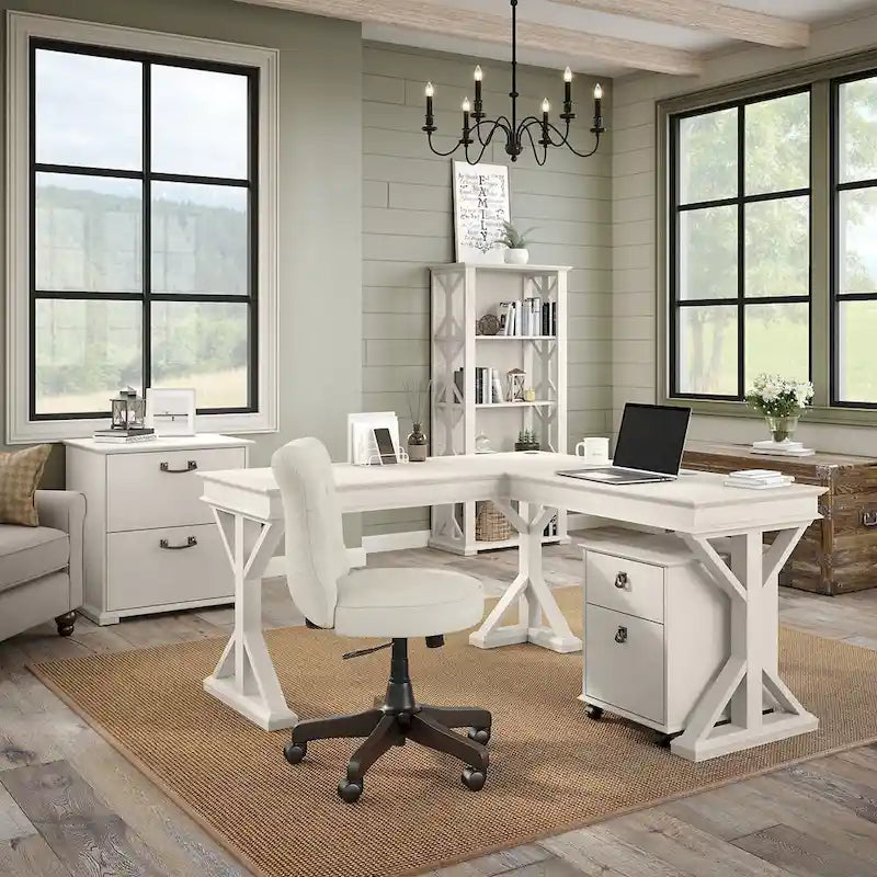 4-Shelf Farmhouse Bookcase 31"W x 66"H - Adjustable Shelves with Trestle Design, 50lbs Capacity per Shelf, Anti-Tip Wall Mount