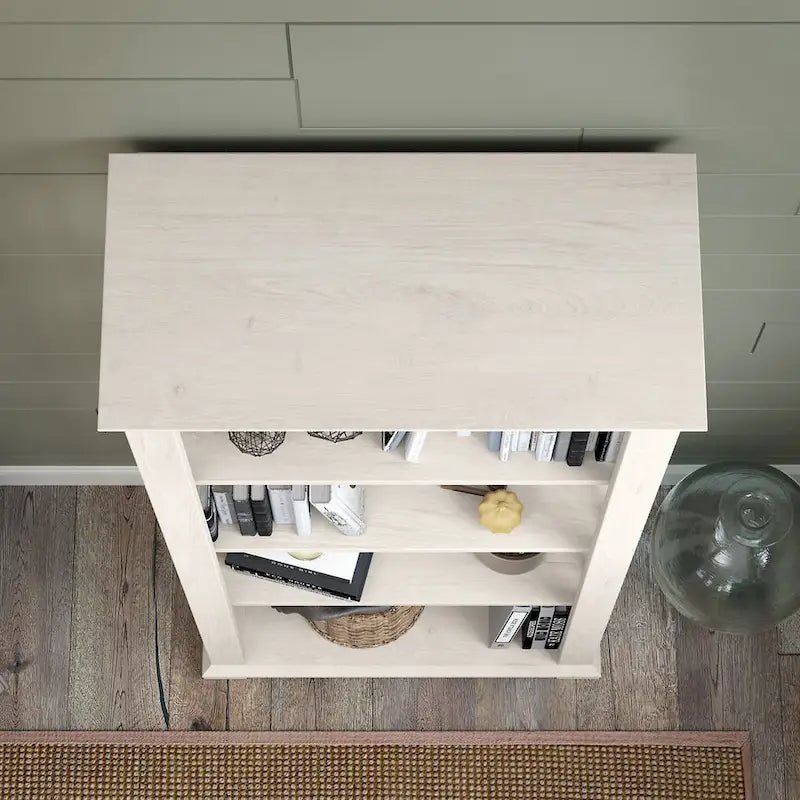 4-Shelf Farmhouse Bookcase 31"W x 66"H - Adjustable Shelves with Trestle Design, 50lbs Capacity per Shelf, Anti-Tip Wall Mount