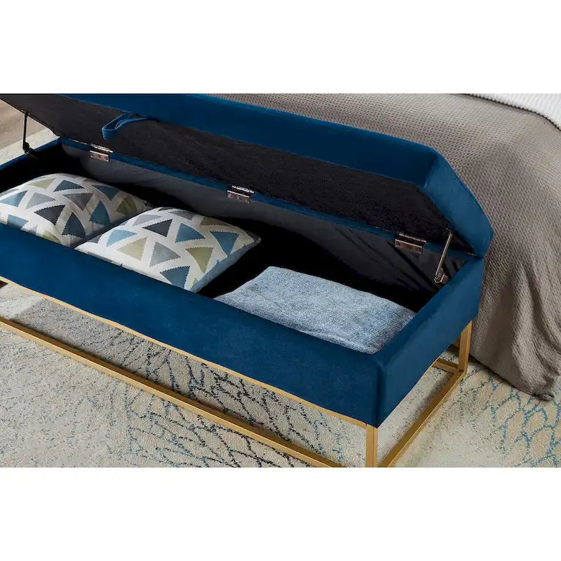 Velvet Tufted Storage Bench with Metal Base - 500 lbs Capacity - Button Tufted Ottoman Seat - Bedroom Entryway Hallway Furniture