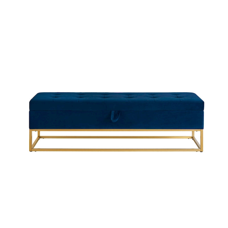 Velvet Tufted Storage Bench with Metal Base - 500 lbs Capacity - Button Tufted Ottoman Seat - Bedroom Entryway Hallway Furniture
