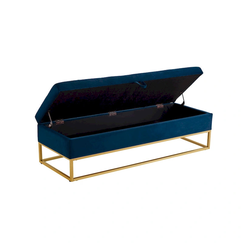 Velvet Tufted Storage Bench with Metal Base - 500 lbs Capacity - Button Tufted Ottoman Seat - Bedroom Entryway Hallway Furniture
