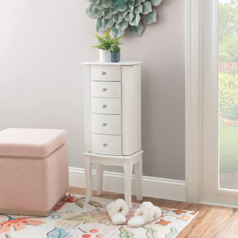 Scalloped Jewelry Armoire with Drawers - 35.5 - White