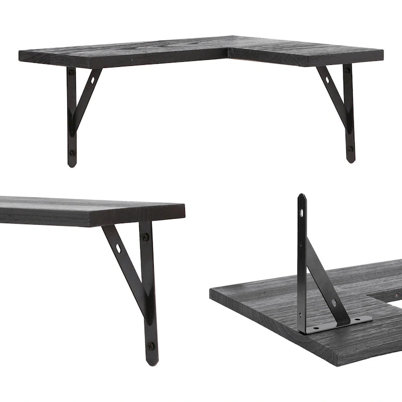 16" x 11.4" Wood Floating Shelves Set - Wall Mounted Display Shelves for Bathroom, Bedroom, Kitchen - Easy Install with Hardware Included