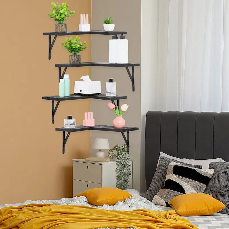 16" x 11.4" Wood Floating Shelves Set - Wall Mounted Display Shelves for Bathroom, Bedroom, Kitchen - Easy Install with Hardware Included