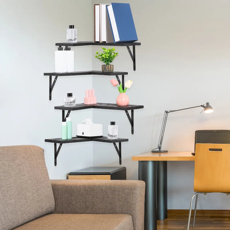 16" x 11.4" Wood Floating Shelves Set - Wall Mounted Display Shelves for Bathroom, Bedroom, Kitchen - Easy Install with Hardware Included