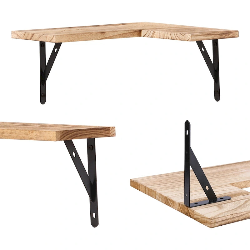 16" x 11.4" Wood Floating Shelves Set - Wall Mounted Display Shelves for Bathroom, Bedroom, Kitchen - Easy Install with Hardware Included