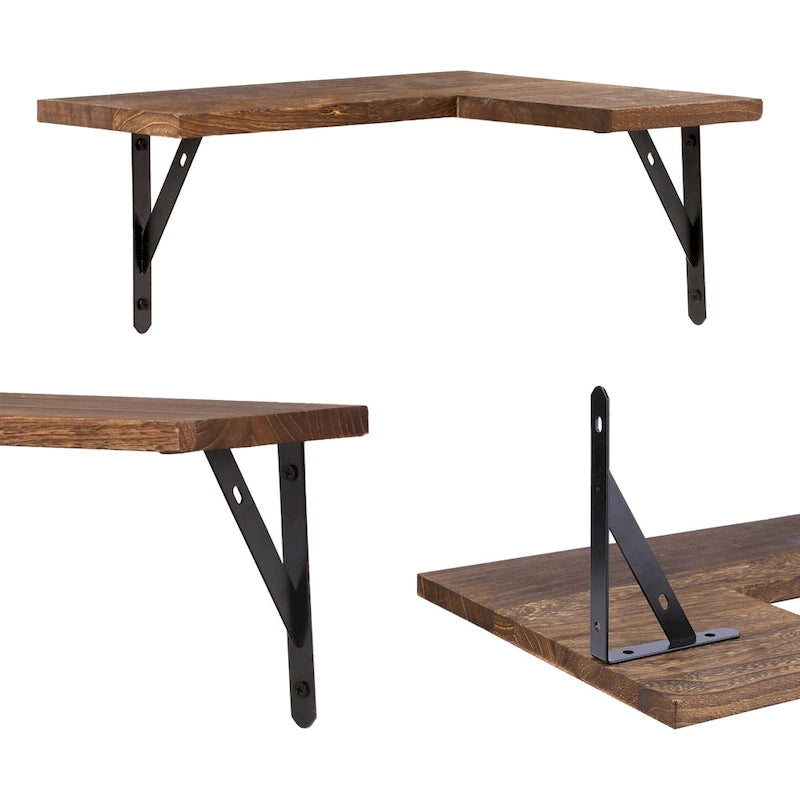 16" x 11.4" Wood Floating Shelves Set - Wall Mounted Display Shelves for Bathroom, Bedroom, Kitchen - Easy Install with Hardware Included