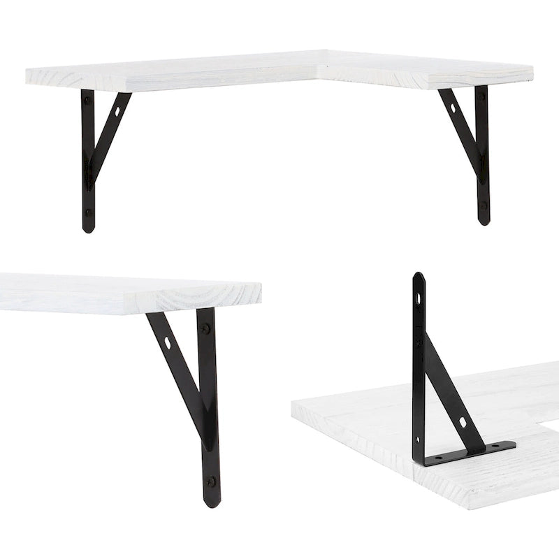 16" x 11.4" Wood Floating Shelves Set - Wall Mounted Display Shelves for Bathroom, Bedroom, Kitchen - Easy Install with Hardware Included