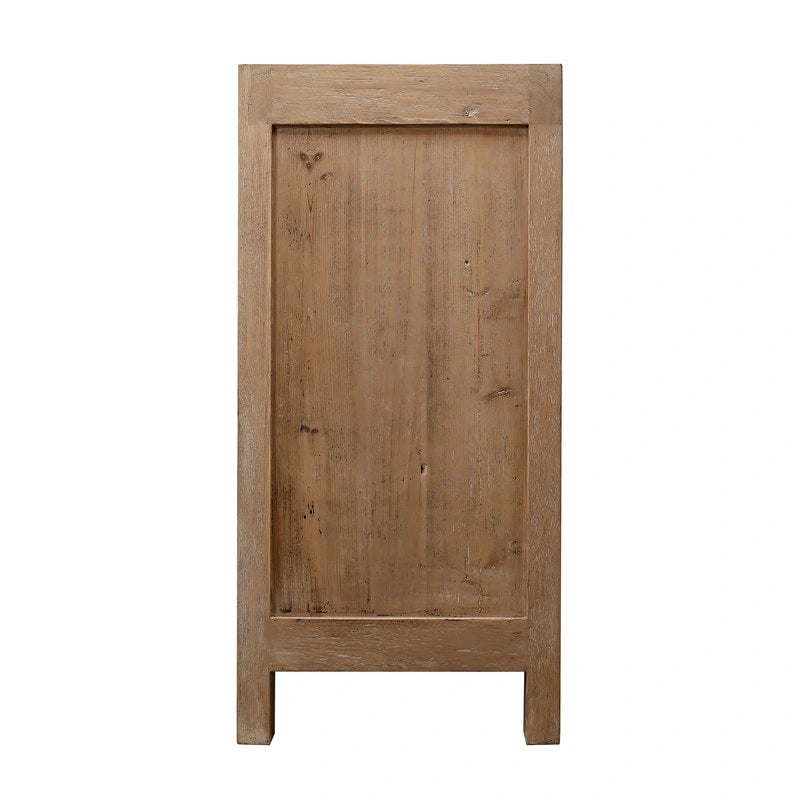 Weathered Pinewood Sideboard 86.6"W 4 Doors Reclaimed Wood Handmade Minimalist 39.8"H Storage Cabinet