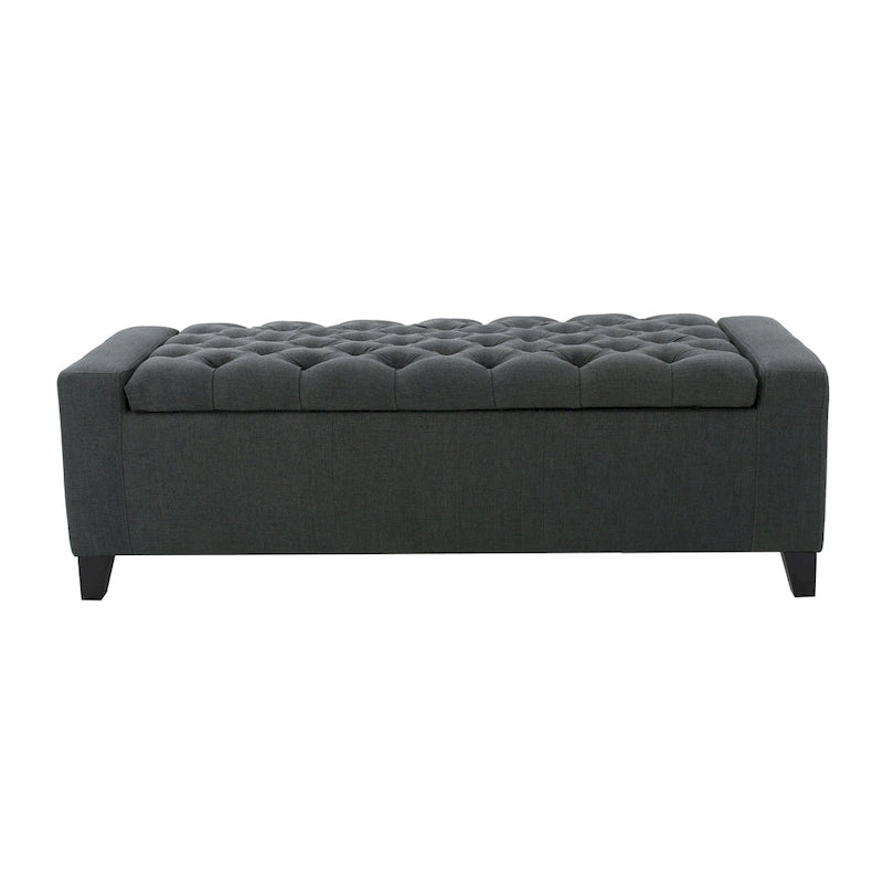 51" Storage Ottoman Bench - Dark Gray Fabric - Tufted Top - Wood Frame - Multi-Purpose Seating Footrest - Modern Contemporary