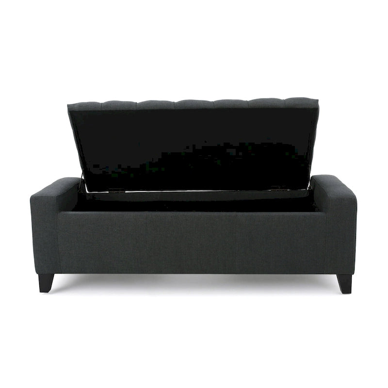 51" Storage Ottoman Bench - Dark Gray Fabric - Tufted Top - Wood Frame - Multi-Purpose Seating Footrest - Modern Contemporary