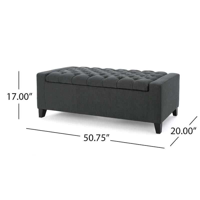 51" Storage Ottoman Bench - Dark Gray Fabric - Tufted Top - Wood Frame - Multi-Purpose Seating Footrest - Modern Contemporary