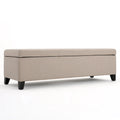 Storage Bench Ottoman, Ivory, 51 Inch Cushioned Seat, Birch Wood Legs
