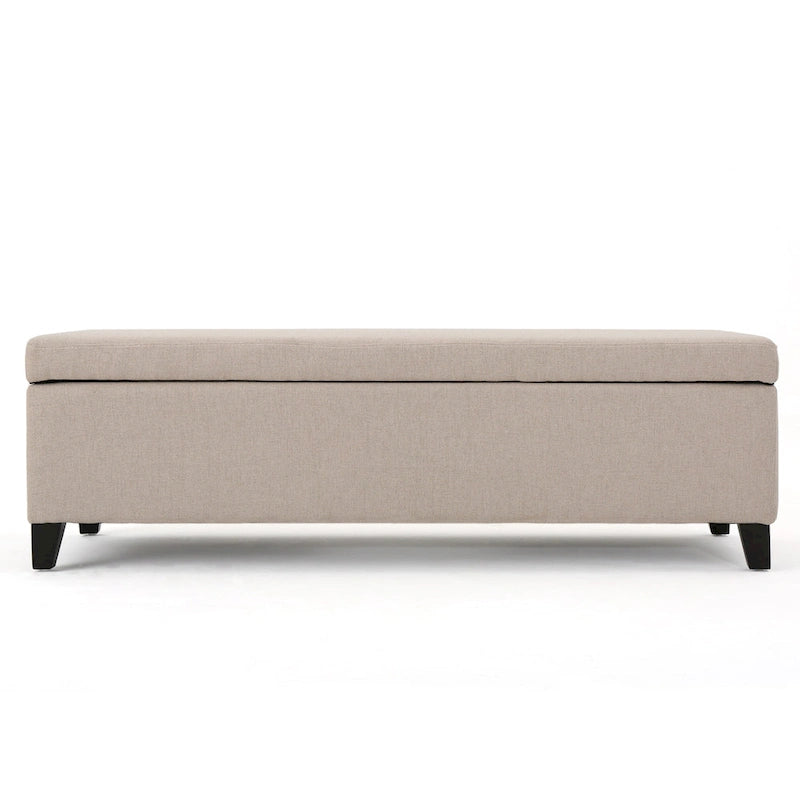 Storage Ottoman Bench 51"L Ivory Cushioned Seat - Birch Wood Legs, Hidden Compartment, Pressure Hinges
