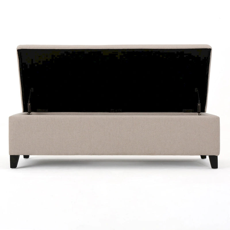 Storage Ottoman Bench 51"L Ivory Cushioned Seat - Birch Wood Legs, Hidden Compartment, Pressure Hinges