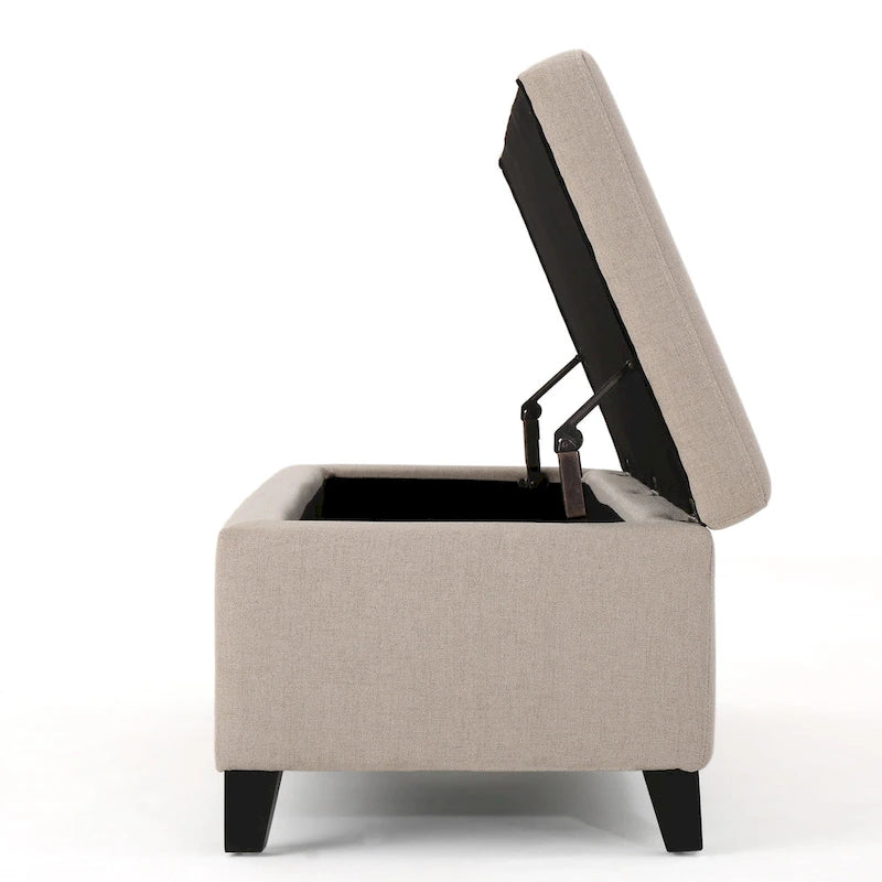 Storage Ottoman Bench 51"L Ivory Cushioned Seat - Birch Wood Legs, Hidden Compartment, Pressure Hinges