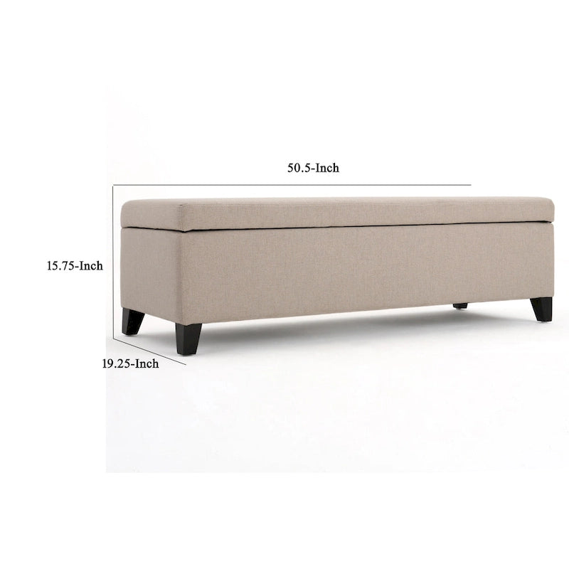 Storage Ottoman Bench 51"L Ivory Cushioned Seat - Birch Wood Legs, Hidden Compartment, Pressure Hinges