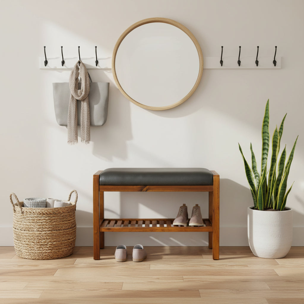 Solid Acacia Wood Padded Bench