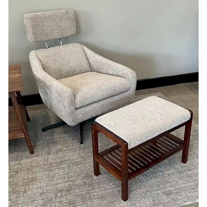 Solid Acacia Wood Bench 23.75"W x 17"H - Padded Leather-Like Cushion Seat, Contemporary Design, 250lbs Capacity for Entryway Bedroom