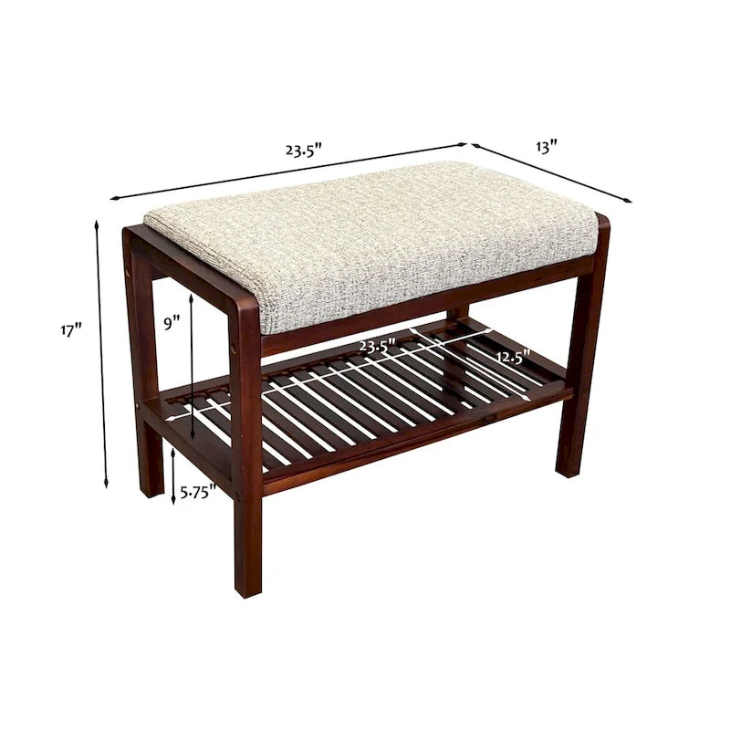 Solid Acacia Wood Bench 23.75"W x 17"H - Padded Leather-Like Cushion Seat, Contemporary Design, 250lbs Capacity for Entryway Bedroom