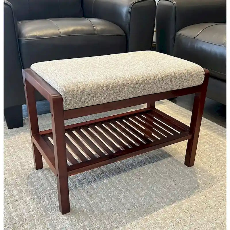 Solid Acacia Wood Bench 23.75"W x 17"H - Padded Leather-Like Cushion Seat, Contemporary Design, 250lbs Capacity for Entryway Bedroom