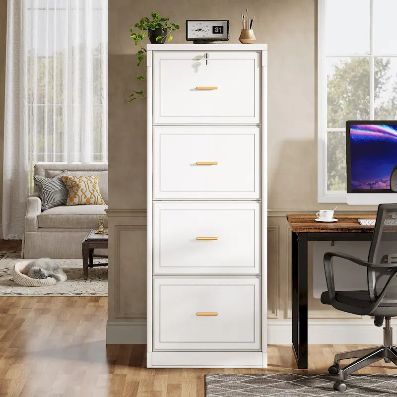 4-Drawer File Cabinet with Lock 51"H - Legal/Letter/A4 Size, Ball Bearing Slides, Anti-Tip Kit, Vertical Office