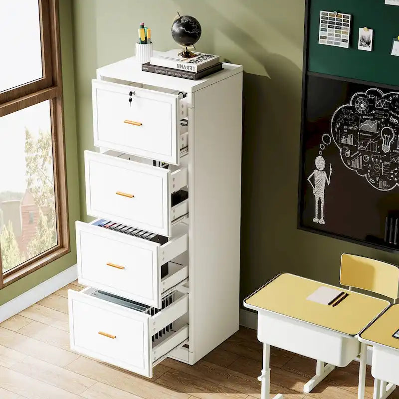 4-Drawer File Cabinet with Lock 51"H - Legal/Letter/A4 Size, Ball Bearing Slides, Anti-Tip Kit, Vertical Office