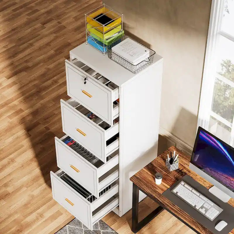 4-Drawer File Cabinet with Lock 51"H - Legal/Letter/A4 Size, Ball Bearing Slides, Anti-Tip Kit, Vertical Office