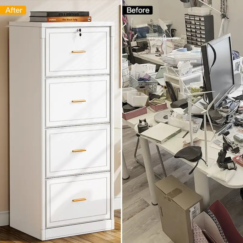 4-Drawer File Cabinet with Lock 51"H - Legal/Letter/A4 Size, Ball Bearing Slides, Anti-Tip Kit, Vertical Office