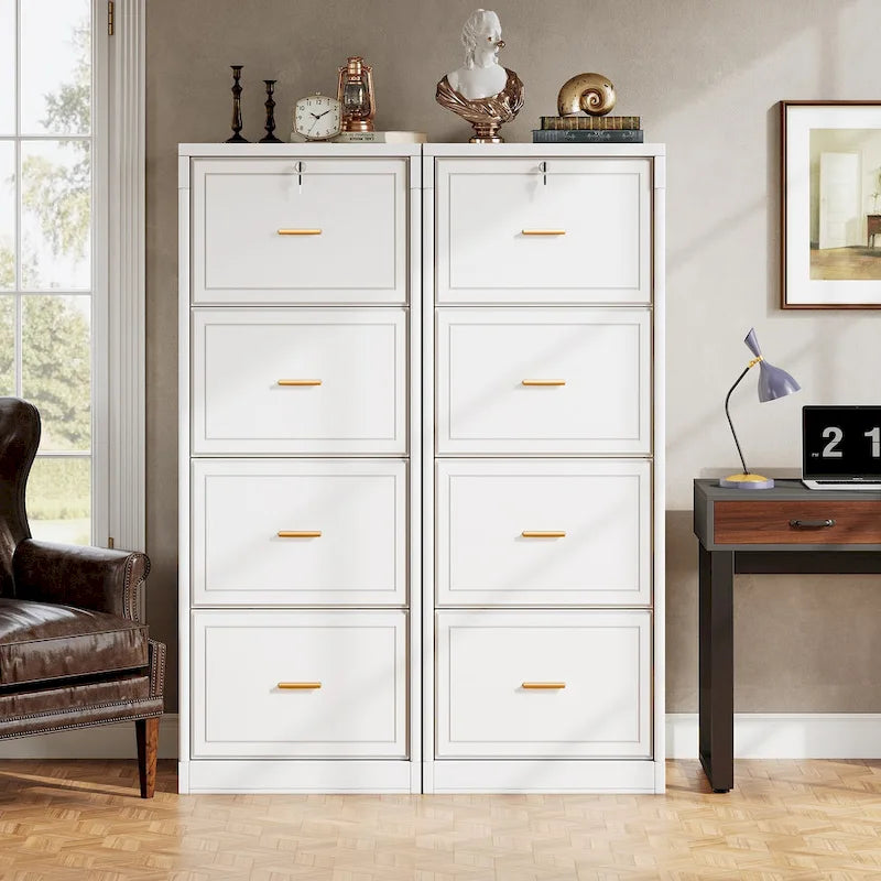 4-Drawer File Cabinet with Lock 51"H - Legal/Letter/A4 Size, Ball Bearing Slides, Anti-Tip Kit, Vertical Office