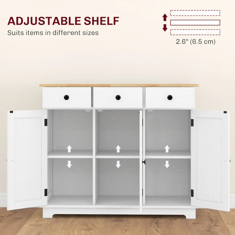 Modern Storage Cabinet Rubber Wood Countertop 3 Drawers 2 Doors Adjustable Shelf 39.75"W Anti-Tip