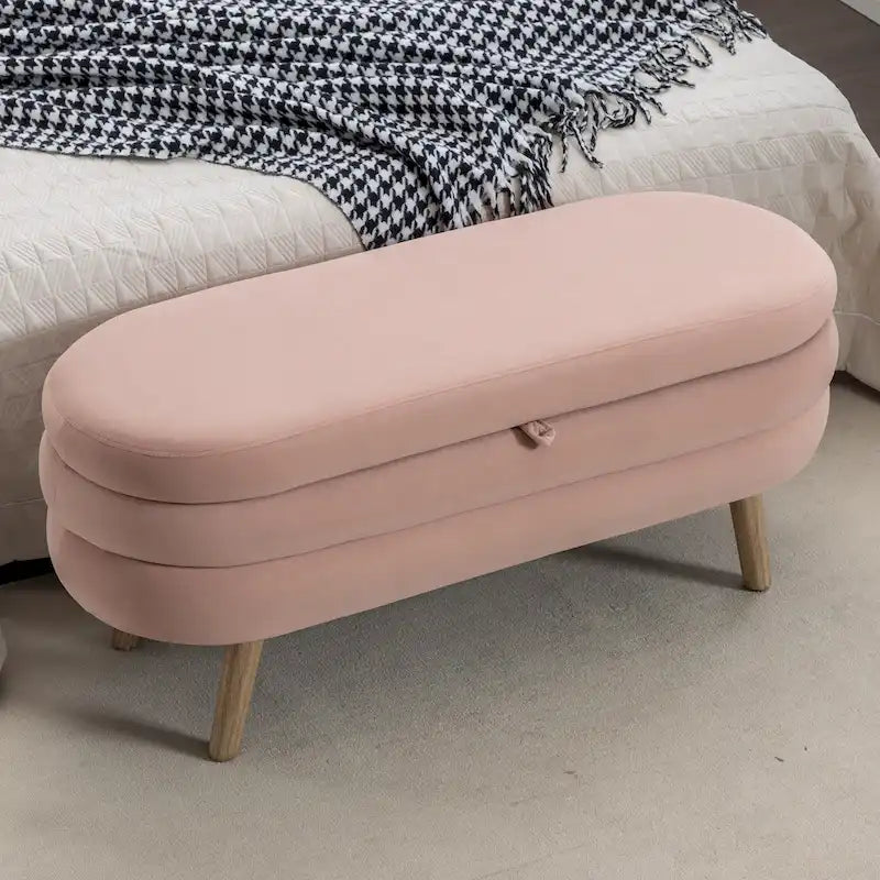 Velvet Storage Bench 48.88"L Wood Legs Adjustable Feet 300lb Capacity Sponge Cushion Bedroom Entryway