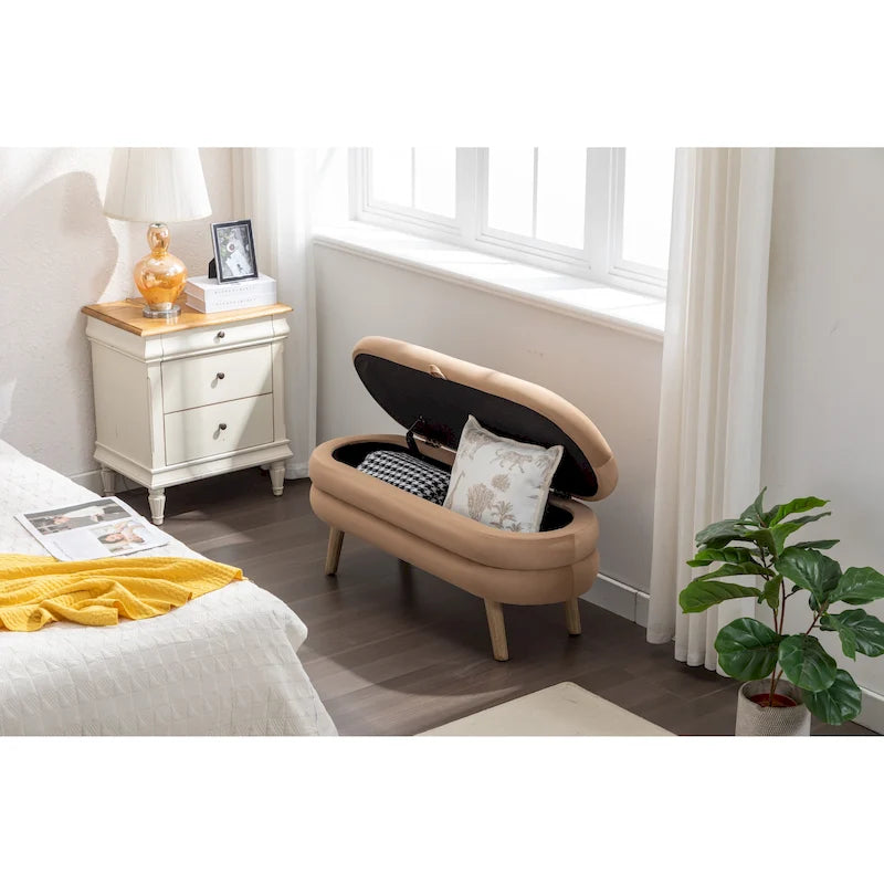 Velvet Storage Bench 48.88"L Wood Legs Adjustable Feet 300lb Capacity Sponge Cushion Bedroom Entryway