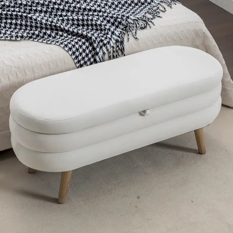 Velvet Storage Bench 48.88"L Wood Legs Adjustable Feet 300lb Capacity Sponge Cushion Bedroom Entryway