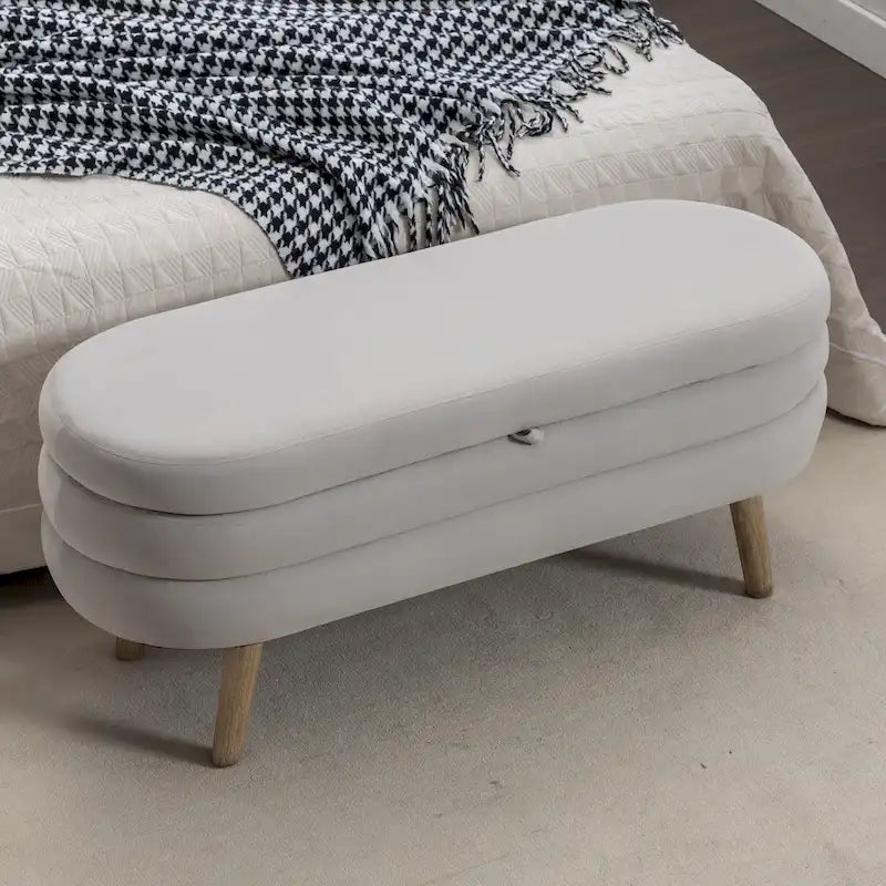 Velvet Storage Bench 48.88"L Wood Legs Adjustable Feet 300lb Capacity Sponge Cushion Bedroom Entryway
