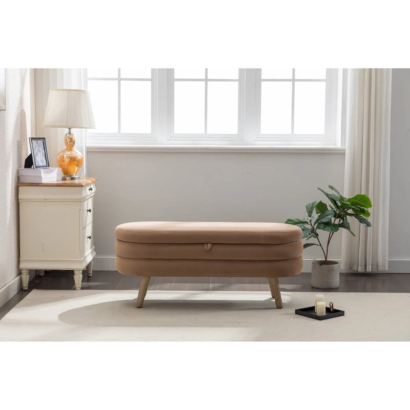 Velvet Storage Bench 48.88"L Wood Legs Adjustable Feet 300lb Capacity Sponge Cushion Bedroom Entryway